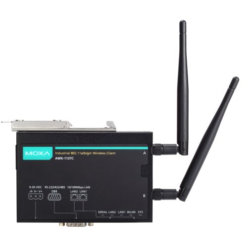 Industrial 802.11a/b/g/n wireless serial/Ethernet client, EU band, 0 to 60°CMOXA
