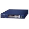 16 port 10/100TX 802.3at PoE + 2 port 10/100/1000T + 1 port shared 1000X SFP Unmanaged Gigabit Ethernet Switch (185W PoE Budget, Standard/VLAN/Extend mode, supports PD alive check, desktop size with rackmount kit)Planet