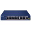 24-Port 10/100TX 802.3at PoE + 2-Port 10/100/1000T + 1-Port shared 1000X SFP Unmanaged Gigabit Ethernet Switch (185W PoE Budget, Standard/VLAN/Extend mode, supports PD alive check, desktop size with rackmount kit)Planet