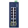 IP30 Industrial 8 port 10/100TX + 2 port Gigabit TP/SFP Combo Ethernet Switch (-40 to 75 C, dual redundant power input on 9-48VDC/24VAC terminal block)Planet