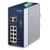 Industrial 8-Port 10/100/1000T 802.3at PoE + 2-Port 100/1000X SFP Ethernet Switch w/ 12V Booster (-40~75 degrees C)Planet