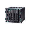 Layer 2 full Gigabit modular managed Ethernet switch with 4 fixed Gigabit ports, 2 slots for optional 4-port GE/FE modules, 2 slots for isolated power modules, up to 12 Gigabit ports, -40 to 75°C operating temperatureMOXA