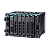 Layer 2 full Gigabit modular managed Ethernet switch with 4 fixed Gigabit ports, 4 slots for optional 4-port GE/FE modules, 2 slots for isolated power modules, up to 20 Gigabit ports, -10 to 60°C operating temperatureMOXA