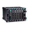 Layer 2 full Gigabit modular managed Ethernet switch with 4 fixed Gigabit ports, 4 slots for optional 4-port GE/FE modules, 2 slots for isolated power modules, up to 20 Gigabit ports, -40 to 75°C operating temperatureMOXA