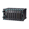 Layer 2 full Gigabit modular managed Ethernet switch with 4 fixed Gigabit ports, 6 slots for optional 4-port GE/FE modules, 2 slots for isolated power modules, up to 28 Gigabit ports, -40 to 75°C operating temperatureMOXA