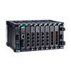 Layer 2 full Gigabit modular managed Ethernet switch with 4 fixed Gigabit ports, 6 slots for optional 4-port GE/FE modules, 2 slots for isolated power modules, up to 28 Gigabit ports, -10 to 60°C operating temperatureMOXA