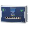 IP30, IPv6/IPv4, L2+ 8 port 10/100/1000T 802.3bt PoE + 2 port 1G/2.5G SFP Wall-mount Managed Switch with LCD touch screen (-20~70 degrees C, Max. 720W PoE budget, dual power input on 48-54VDC terminal block, 200m Extend mode, ERPS Ring, 1588, Modbus TCP, Planet