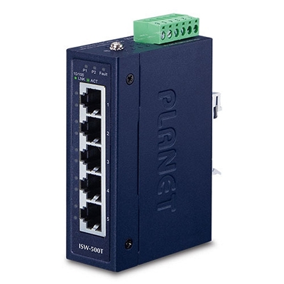 ISW-500T | Industrial 5-Port 10/100TX Compact Ethernet Switch (-40~75 degrees C operating temperature)