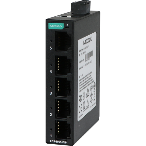 EDS-2005-ELP | 5-Port Entry-level Unmanaged Switch, 5 Fast T(X) ports, ,QoS supported, IP40 Plastic Housing,-10 to 60°C 